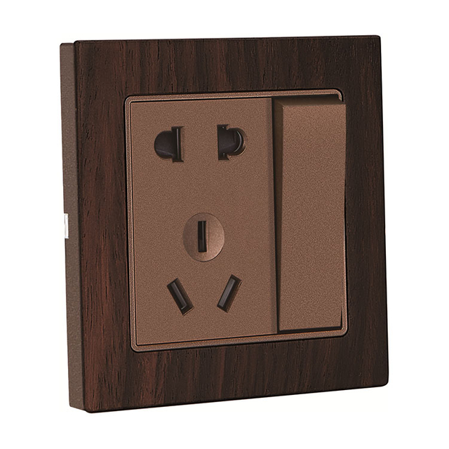 一位开关带二、三极插座 G9木纹（玫瑰木 +咖）