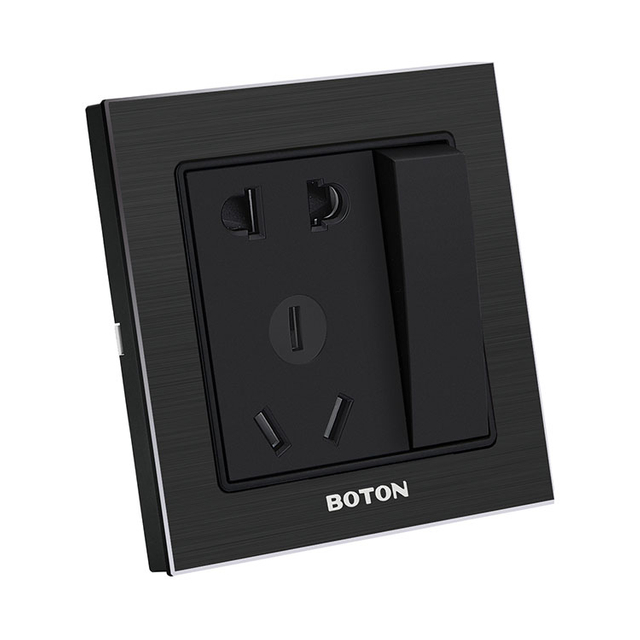 一位开关带二、三极插座 G9拉丝黑