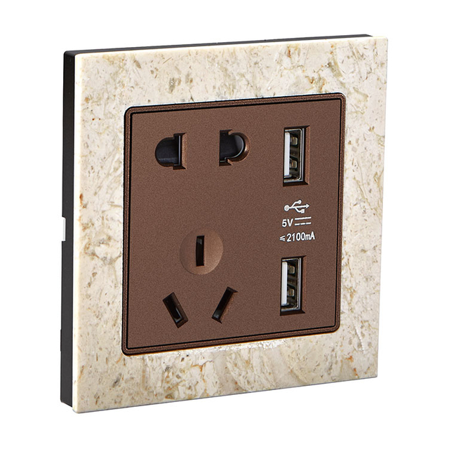 二、三极插座带双USB插座 G9大理石 西班牙米黄