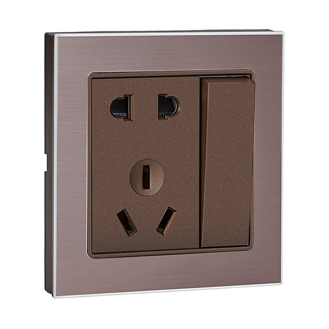 一位开关带二、三极插座 G9拉丝玫瑰金+咖