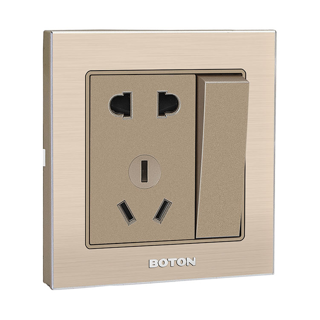 一位开关带二、三极插座 G9拉丝香槟