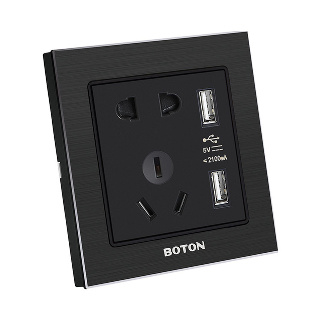 二、三极插座带双USB插座 G9拉丝黑