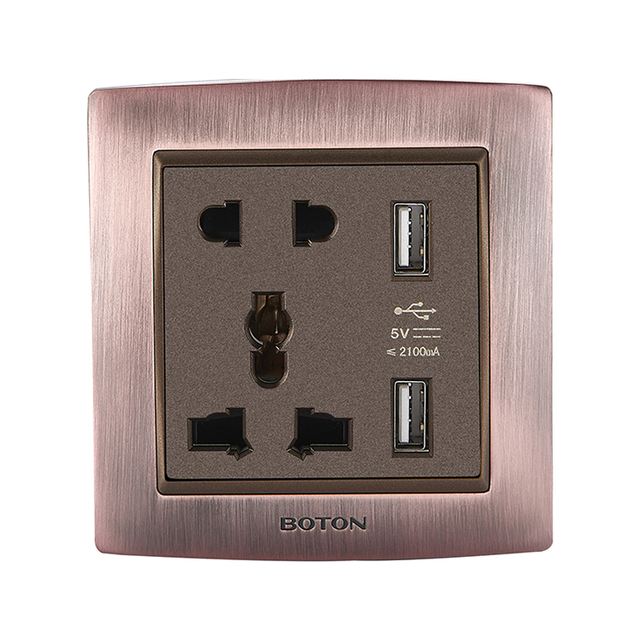 多功能二、三极插座带双USB插座 G10红古铜