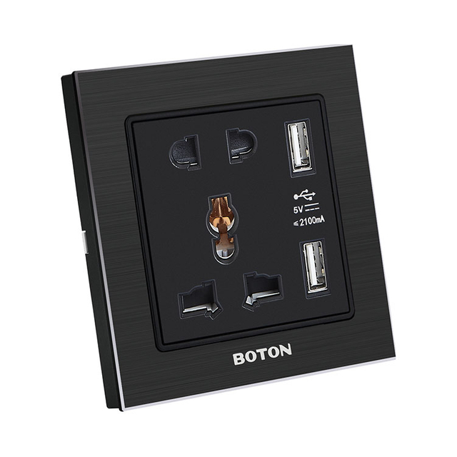 多功能二、三极插座带双USB插座 G9拉丝黑