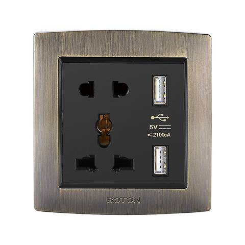 多功能二、三极插座带双USB插座 G10青铜